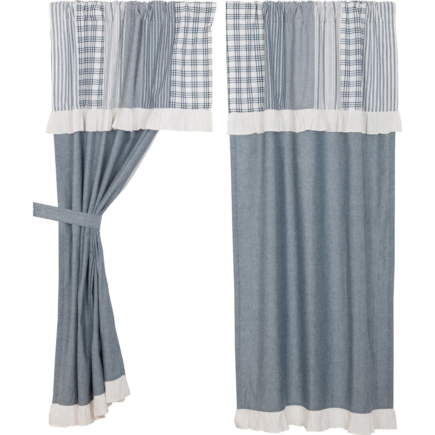 Sawyer Mill Blue Chambray Solid Short Panel W/ Attached Patchwork Valance