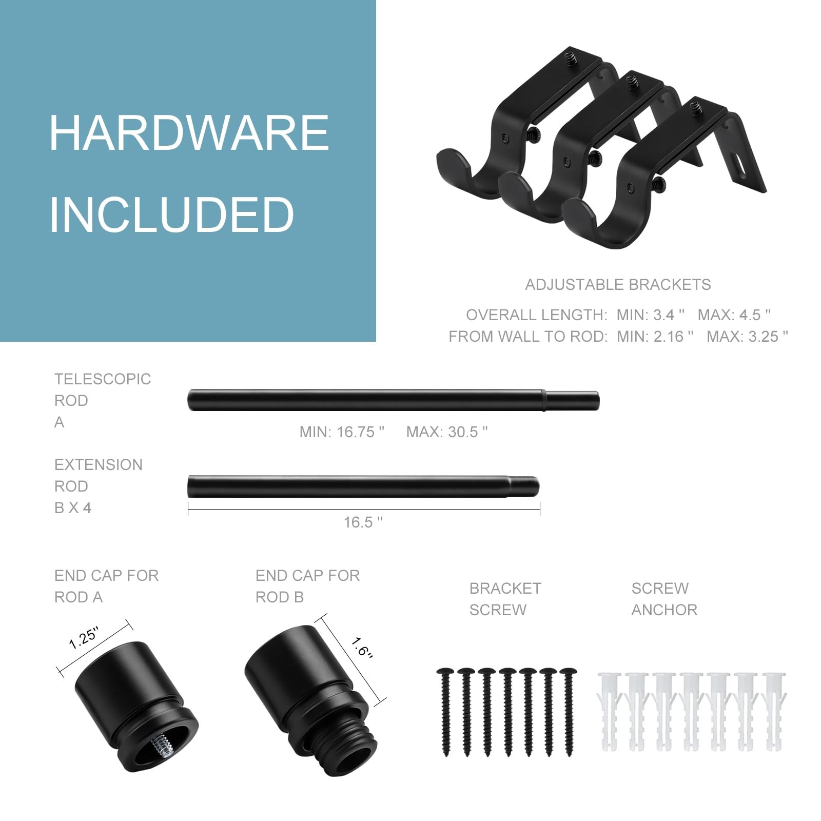 Byondeth Curtain Rods for Windows 16 to 88 Inches 16″ 88″, Black