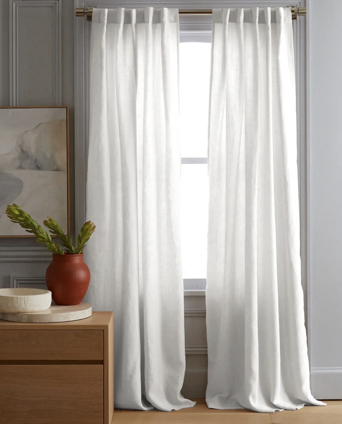 New Quince White 100% European Linen Curtain 1 Panel 48 x 96″ Light Filtering