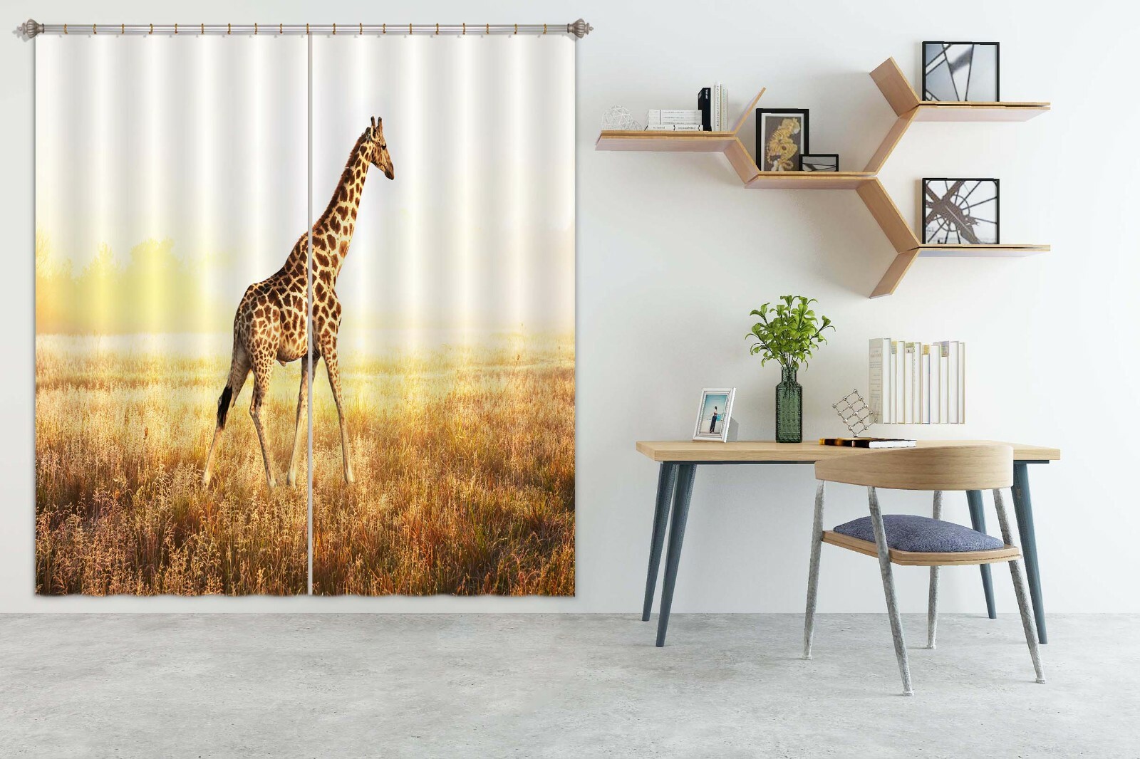 3D Giraffe Grassland ZHUA184 Animal Blockout Photo Curtain Fabric Window Zoe