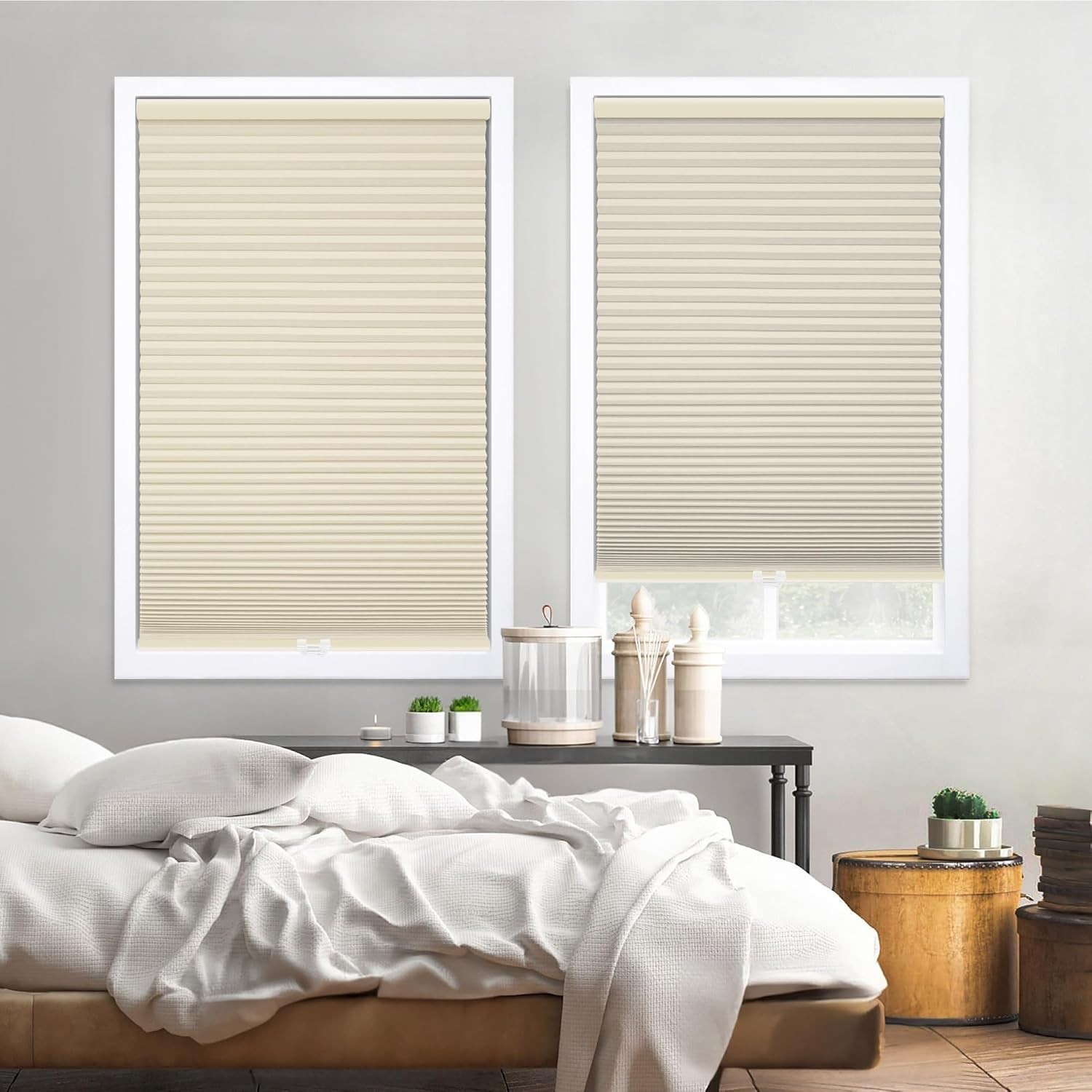 DEZ FURNISHINGS Cordless 1.5″ Blackout Cellular Shade, Tan, 46.5″ W x 60″ H