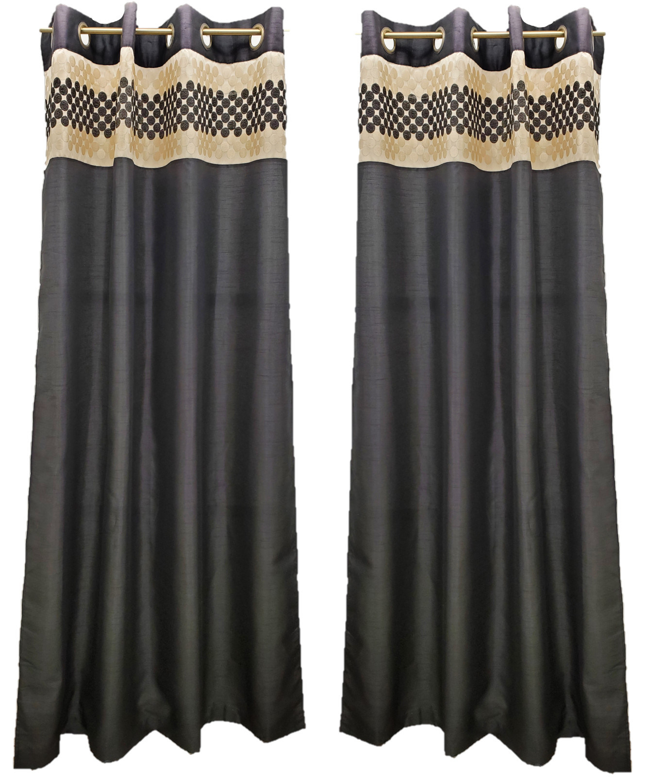 Xanadu Lined Sequined Grommet Panel Pair 110”Wx84”L Faux Silk Embroidered Dots