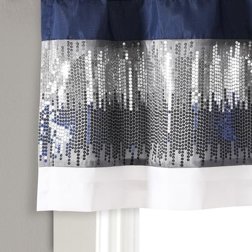 Night Sky Sequins Curtain Single, 52″W x 18″L (Pack of 1) Navy & White Valance