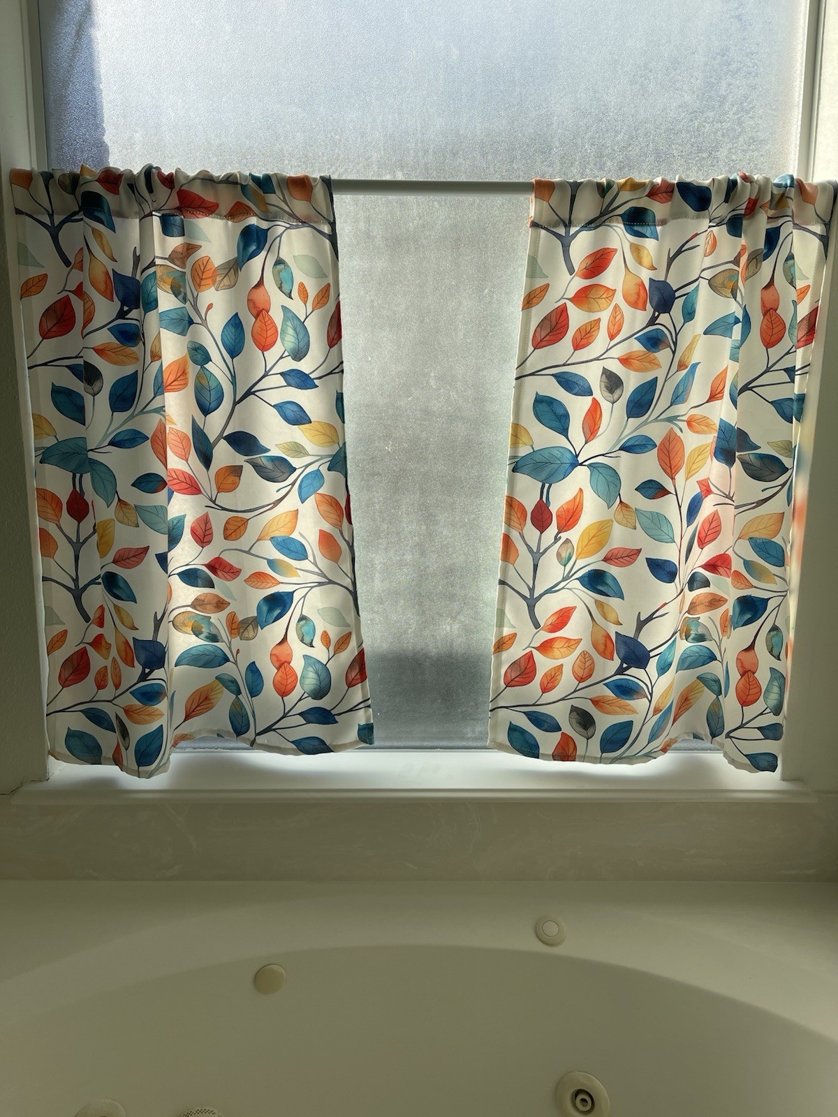 Aimego Colorful Leaves Kitchen Bath Window Curtains 2 Panels Rod 28″x36″ Each