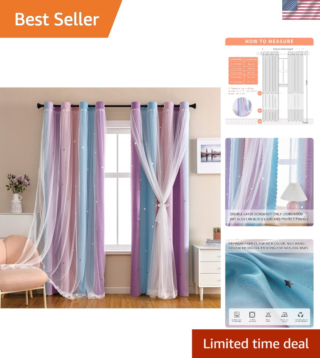 Elegant Pink Purple Dream Star Blackout Curtains – 84