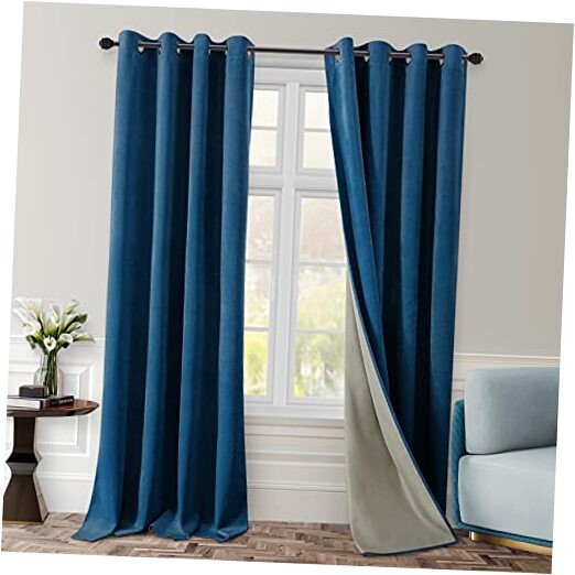 Full Blackout Velvet Curtains,52 X 96 Inch 52″W x 96″L (Pack of 2) Navy Bue