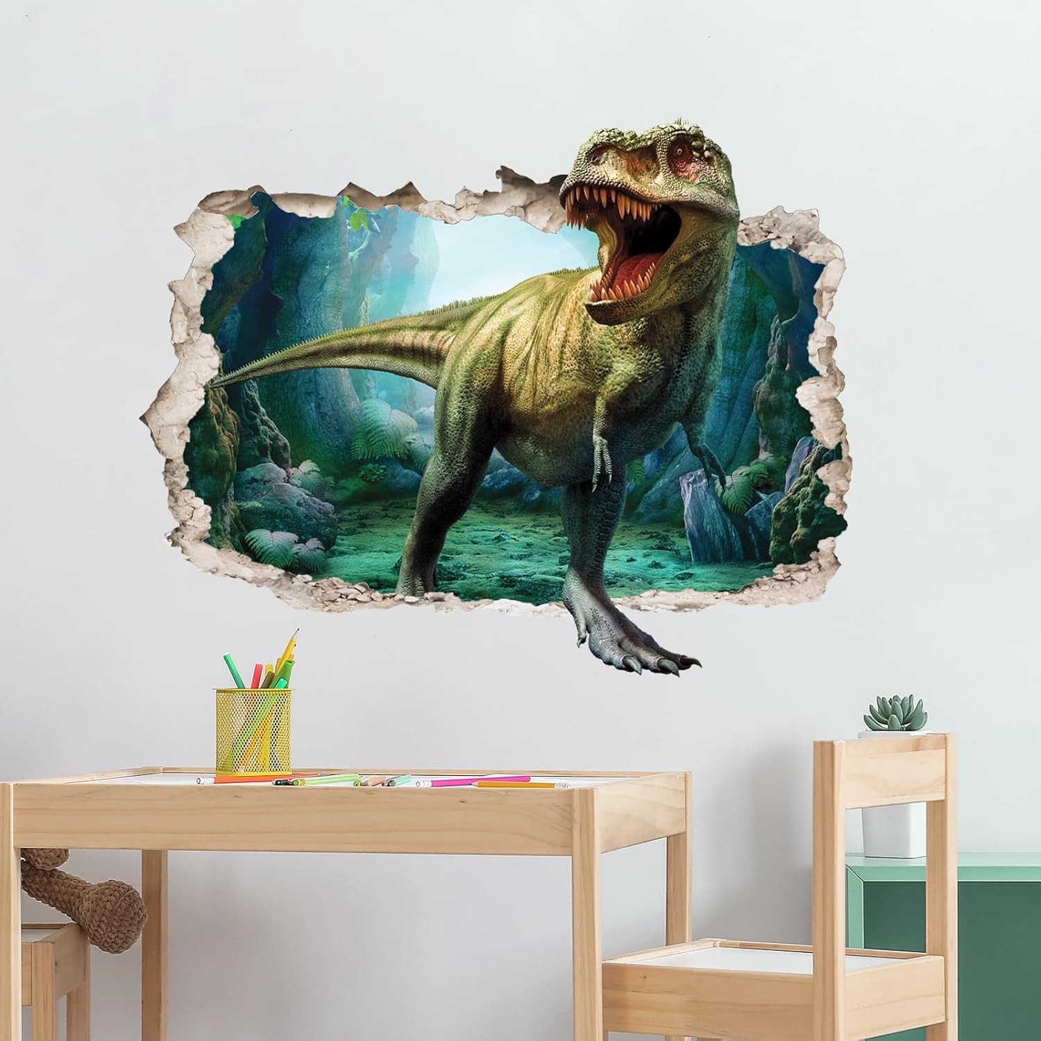 Supzone Large 3D Broken Dinosaur Wall Decals for Boys Room, Multi-colored