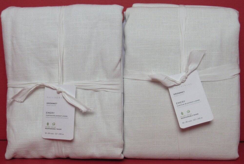 Pottery Barn Emery Emery Linen Grommet Blackout Curtains S/2 50″ x 96″ White NWT