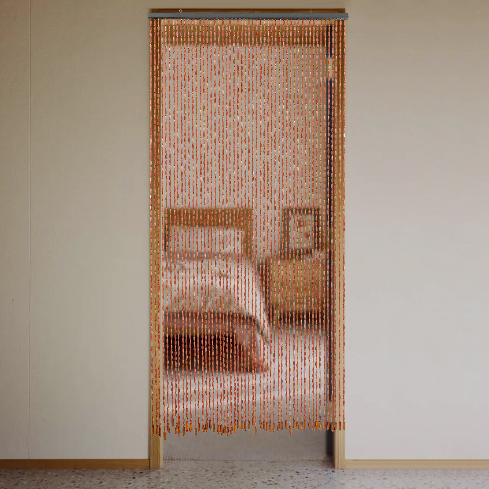 Wood Beaded Curtain and Bamboo 52 Line Wave Dense Fringe Beaded Door 90 x 200 cm