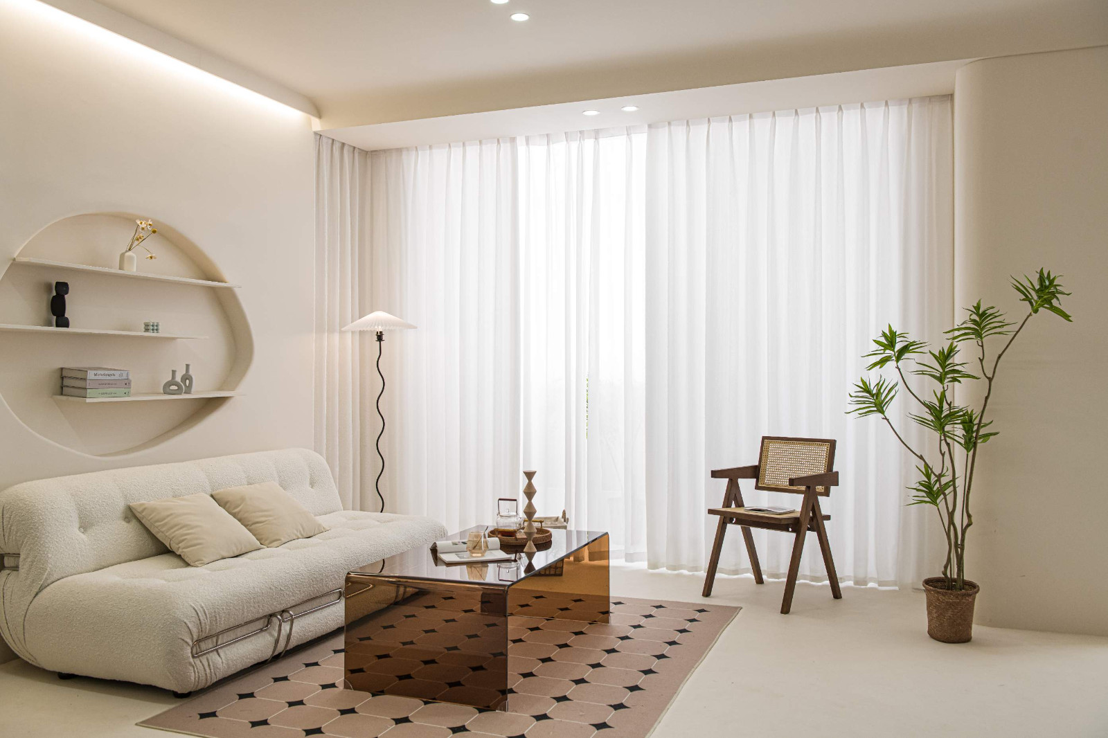Chenille Seersucker Sheer Curtains-Pure Color Pattern design,Natural Light Filte