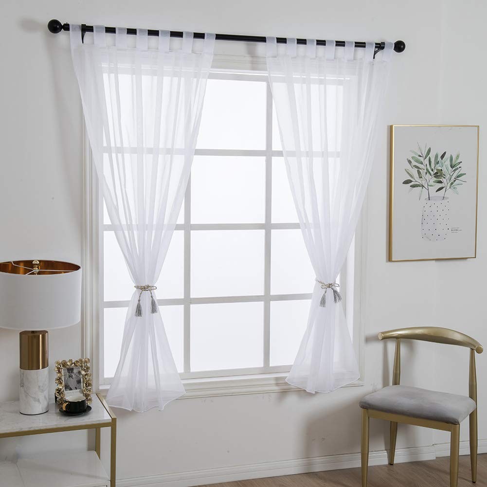 1 Panel Tab Top Sheer Drapery – Girls Room Sheer Voile Curtains – White 57(H)…