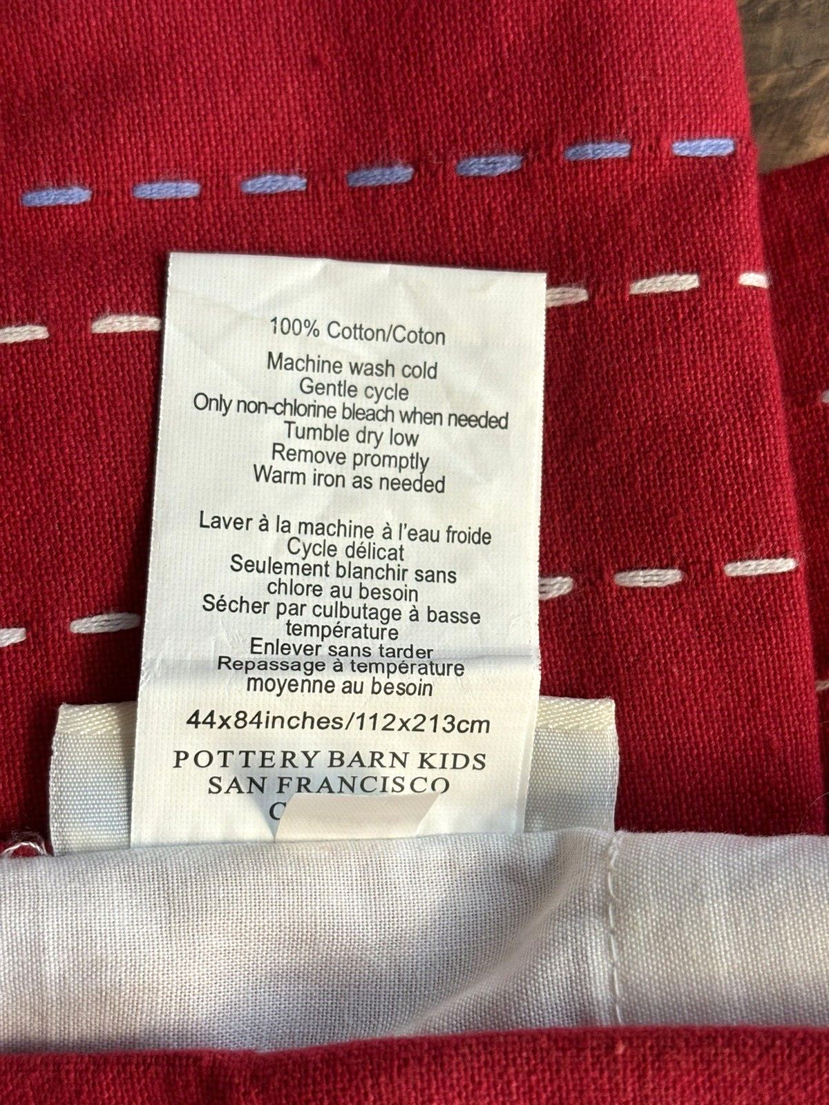 Pottery Barn Curtain 44×84” 1 Red Panel Red, White, Blue Stitching NWOT Lined