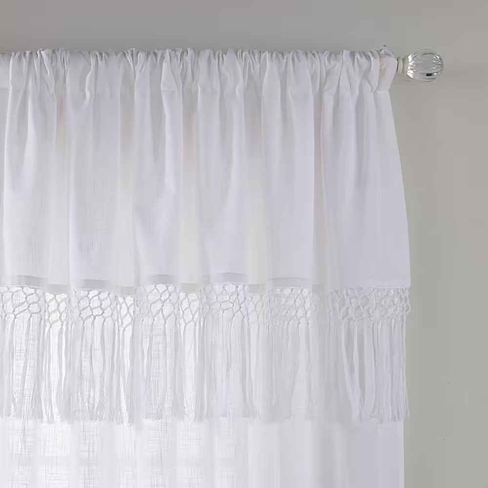 Calypso White Solid Cotton 52 In. W X 84 In. L Semi Sheer Single Panel Rod Pocke