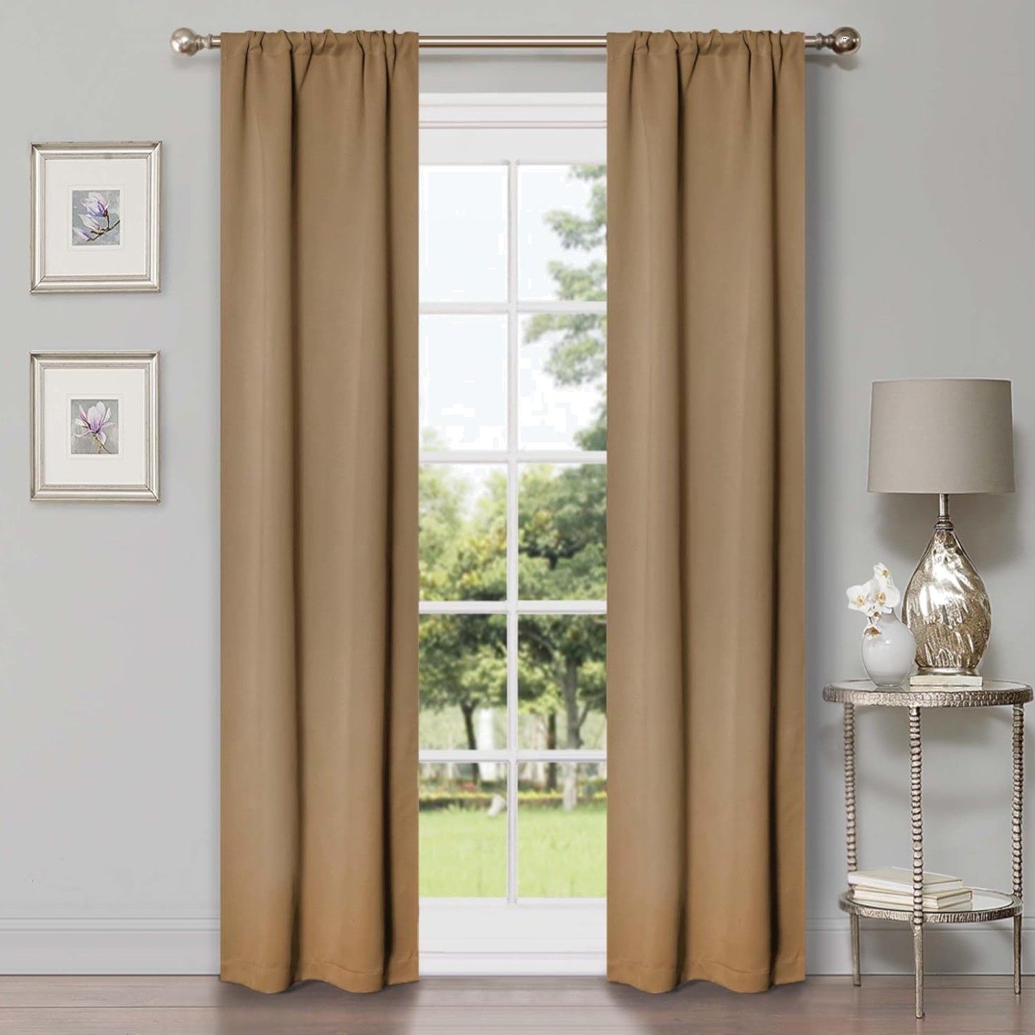 Set of 2 Smoked Ash Blackout Drapes, 70% Sun Blocking with Thermal Insulation