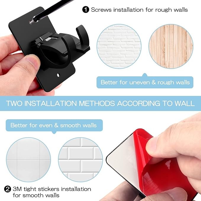 4 Pieces Universal Plastic Self Adhesive Curtain Rod Bracket No Drill for Home