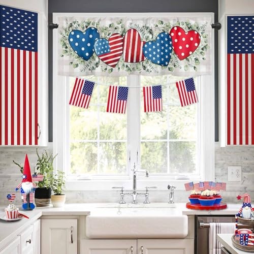 4th of July Valance for Windows 54″W x 18″L (Pack of 1) Patriotic Heart