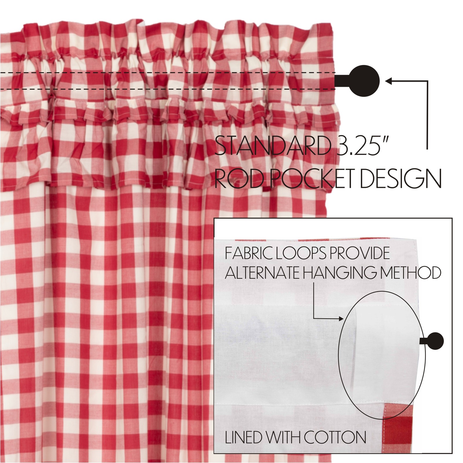 Panels Annie Buffalo Red Check Ruffled Farmhouse 96×50 Set of 2 VHC Brands