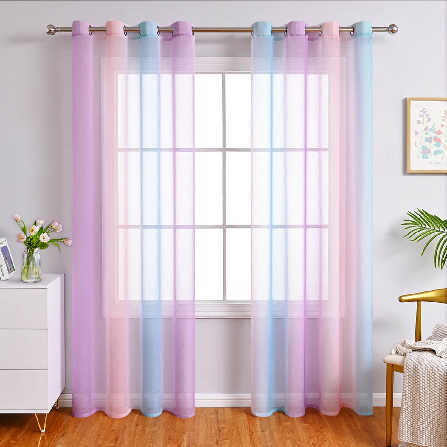 Colorful Sheer Curtains for Girls Bedroom Kids Room Decor, Unicorn Princess T…