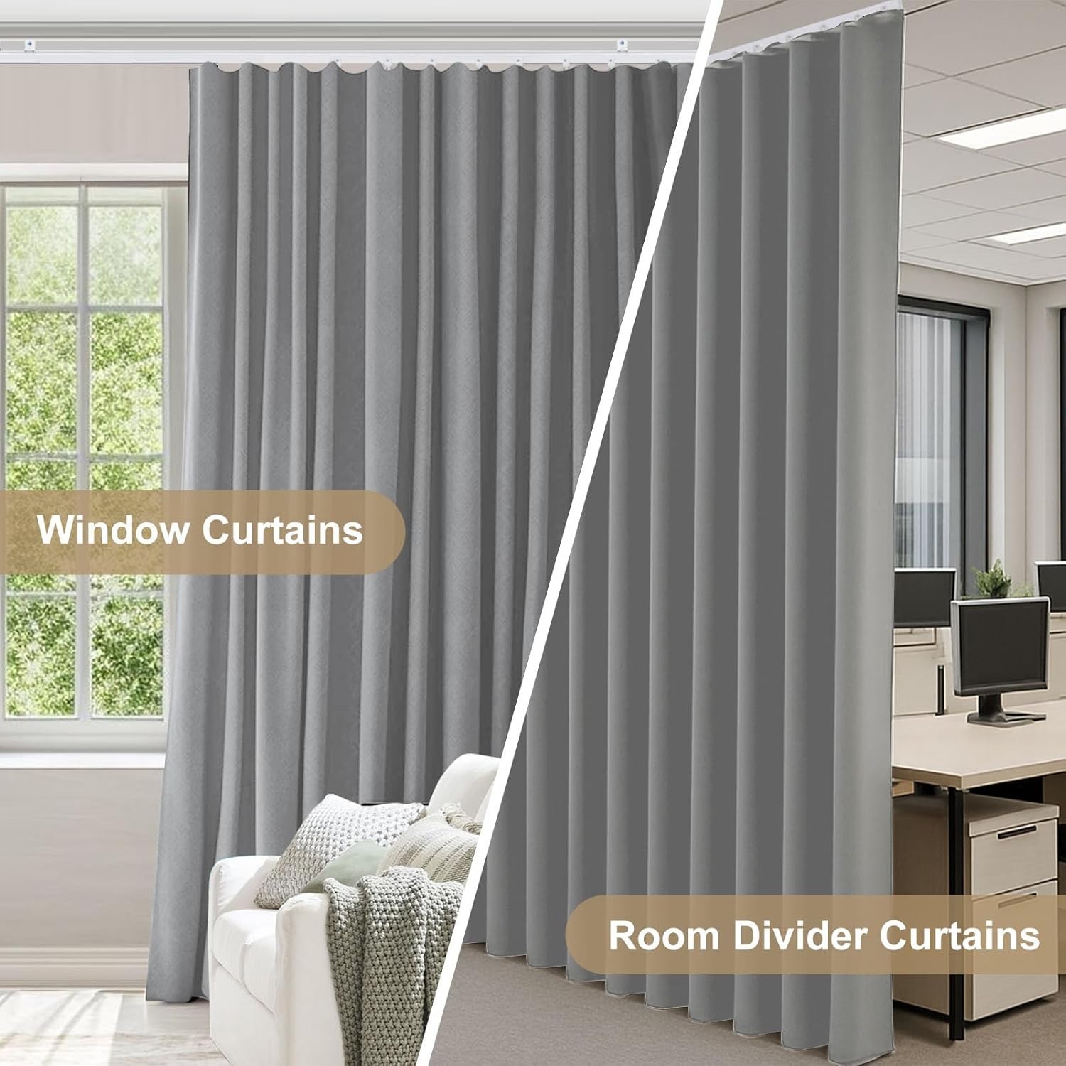 Curtainsart Room Divider Curtain Flexible Track Set Blackout Gray 144×96