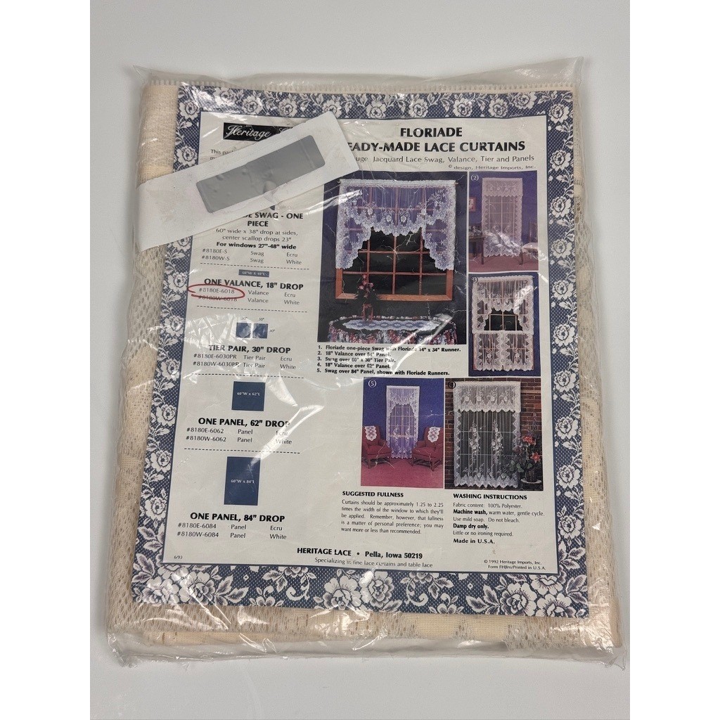 Heritage Lace Floriade Valance Ecru Jacquard Lace Curtain 60×18 Vintage USA Made