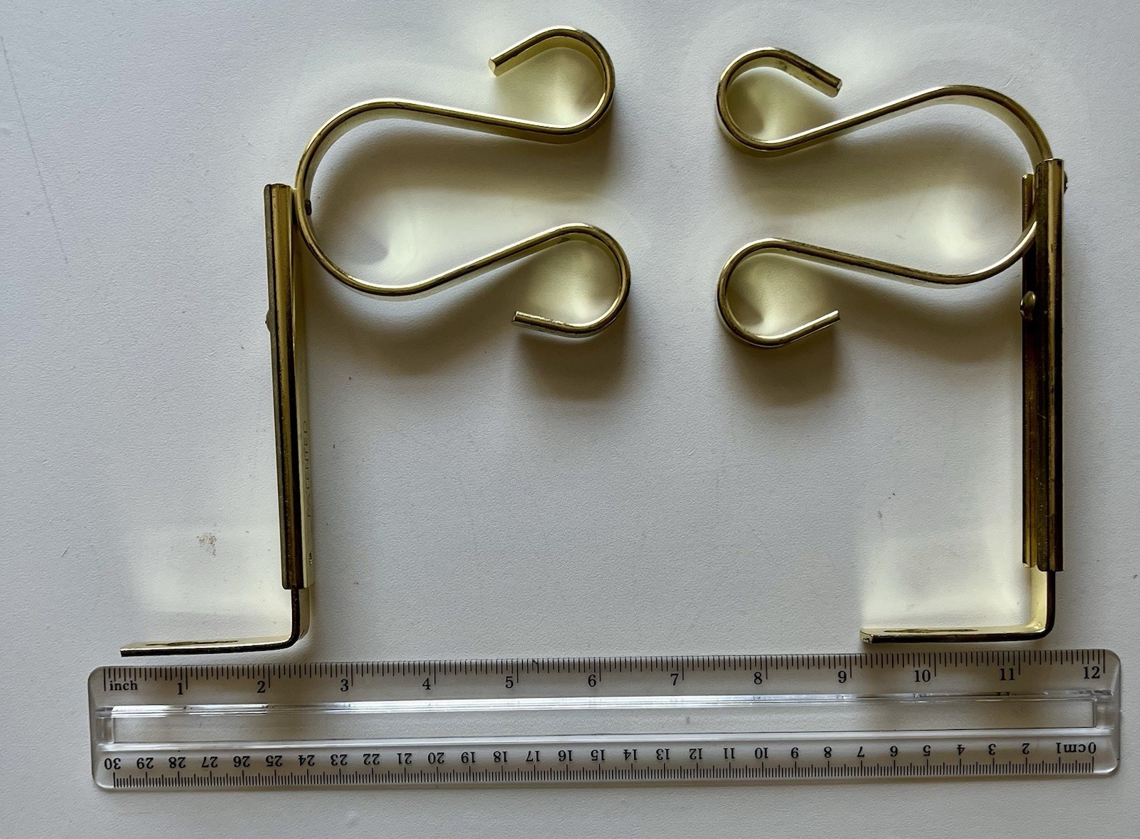 Vintage MCM Brass Double Gooseneck Window Shag Drapery Hooks Set of 2