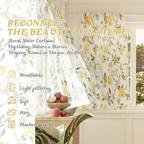 Sheer Curtains 45 Inch Length 2 Panels Set, 52″W x 45″L (Pack of 2) Yellow
