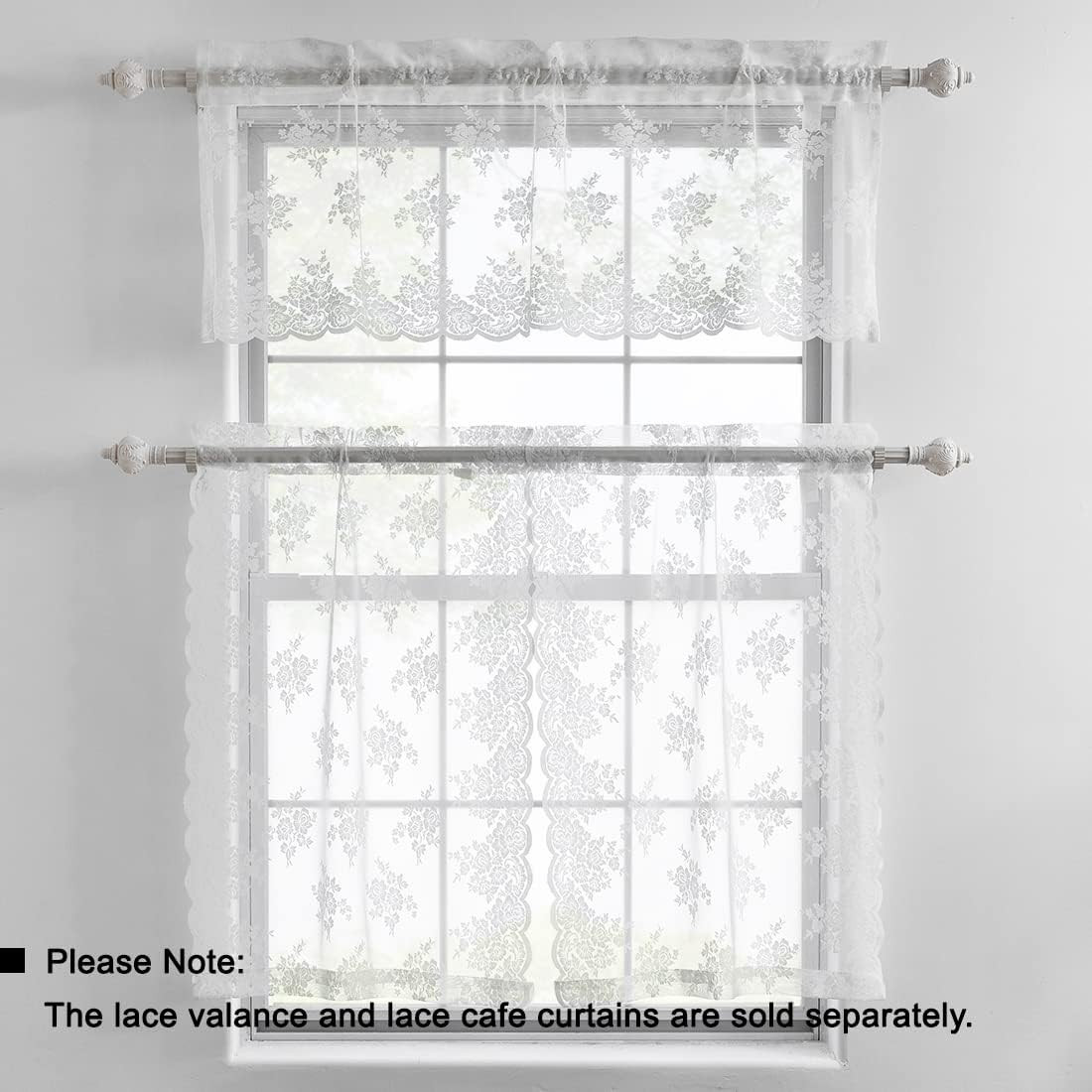 Kotile Kitchen Lace Cafe Curtains, Country Floral Embroidery Vintage Kitchen