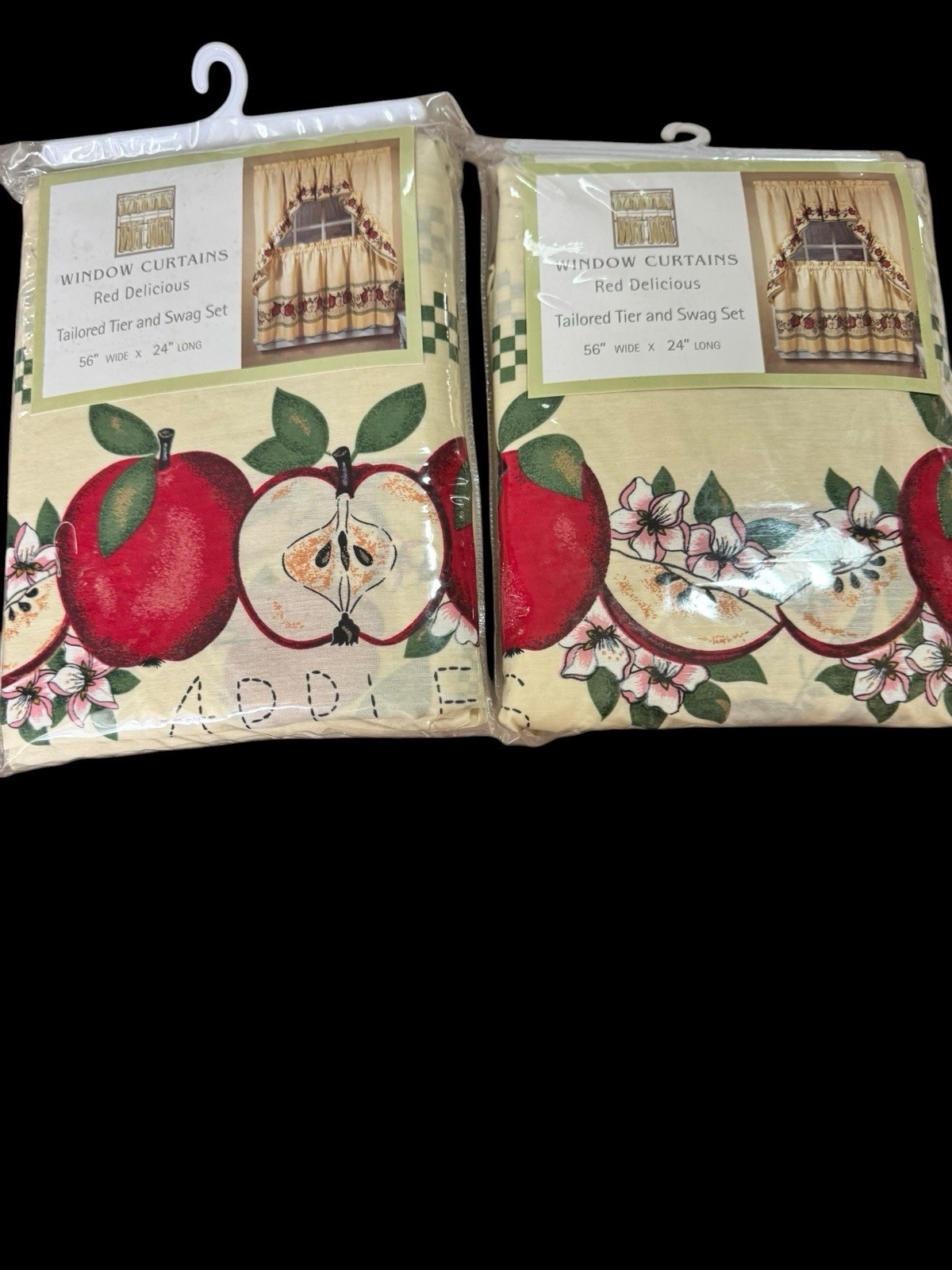 2 sets of never opened country-style window Swag curtains red apple themed