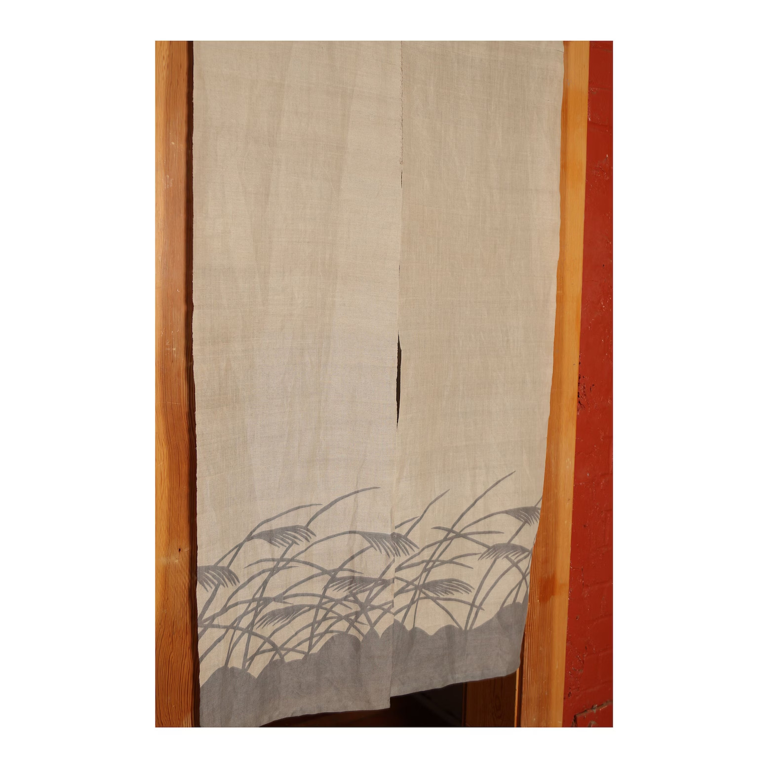 Japanese style linen noren, door way curtain. Susuki Silver Grass on Purple Gray