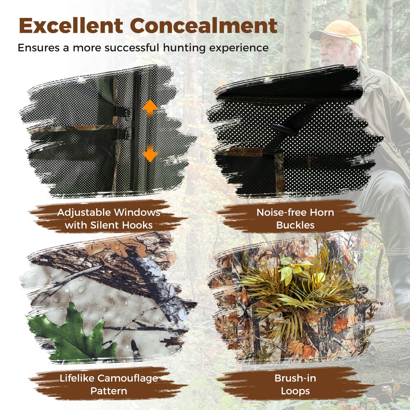 2-6 Person Side-by-Side Hunting Blinds w/Noise-free Windows, Swing Doors Bag