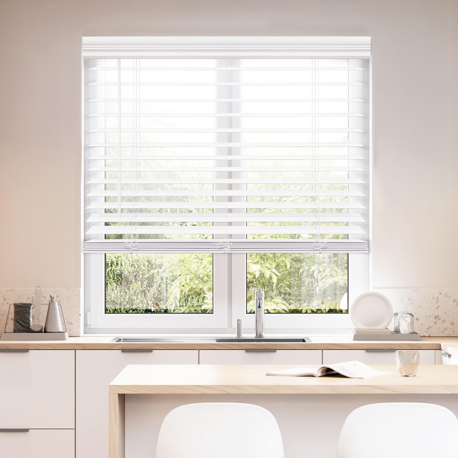 Dez Furnishings Cordless 2 Faux Wood Blind 36.5 W X 84 H White Qjwt360840