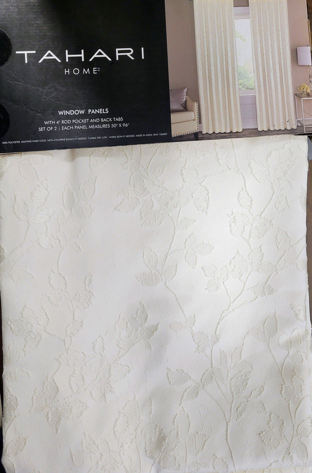 2pk Tahari Curtains Window Panels 50” x 96” Beige Off White Floral Spring Summer