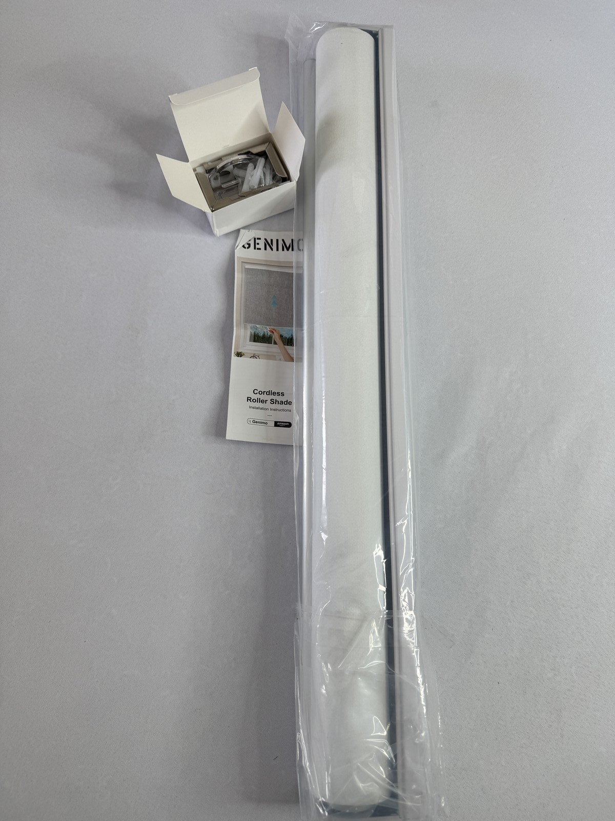 GENIMO Cordless Roller Shade Blind White Jacquard 25″ W x 72″ L Room Darkening