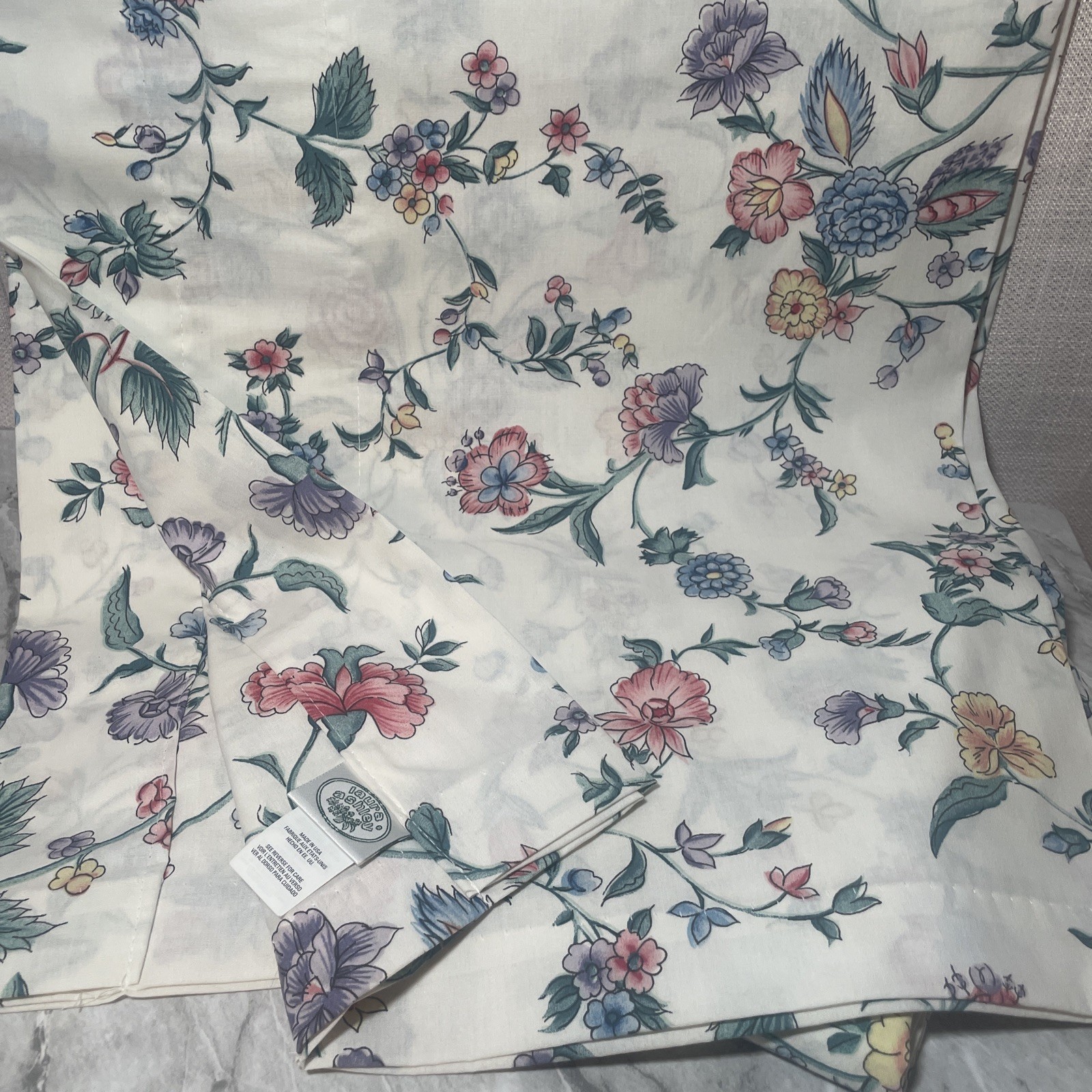 2 Laura Ashley CHINESE SILK VALANCES straight rod pocket 18 X 84 floral on white