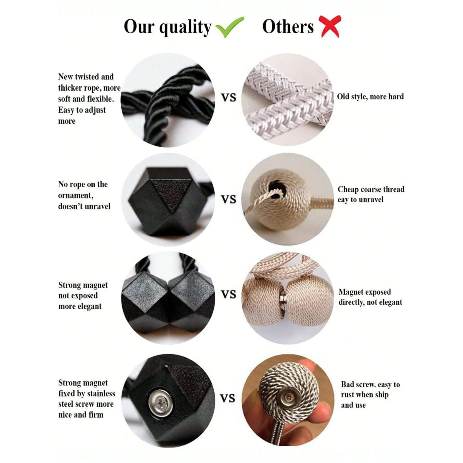 2X Magnetic Curtain Tiebacks Tie Backs Buckle Clips Weave Rope Holdbacks NEW