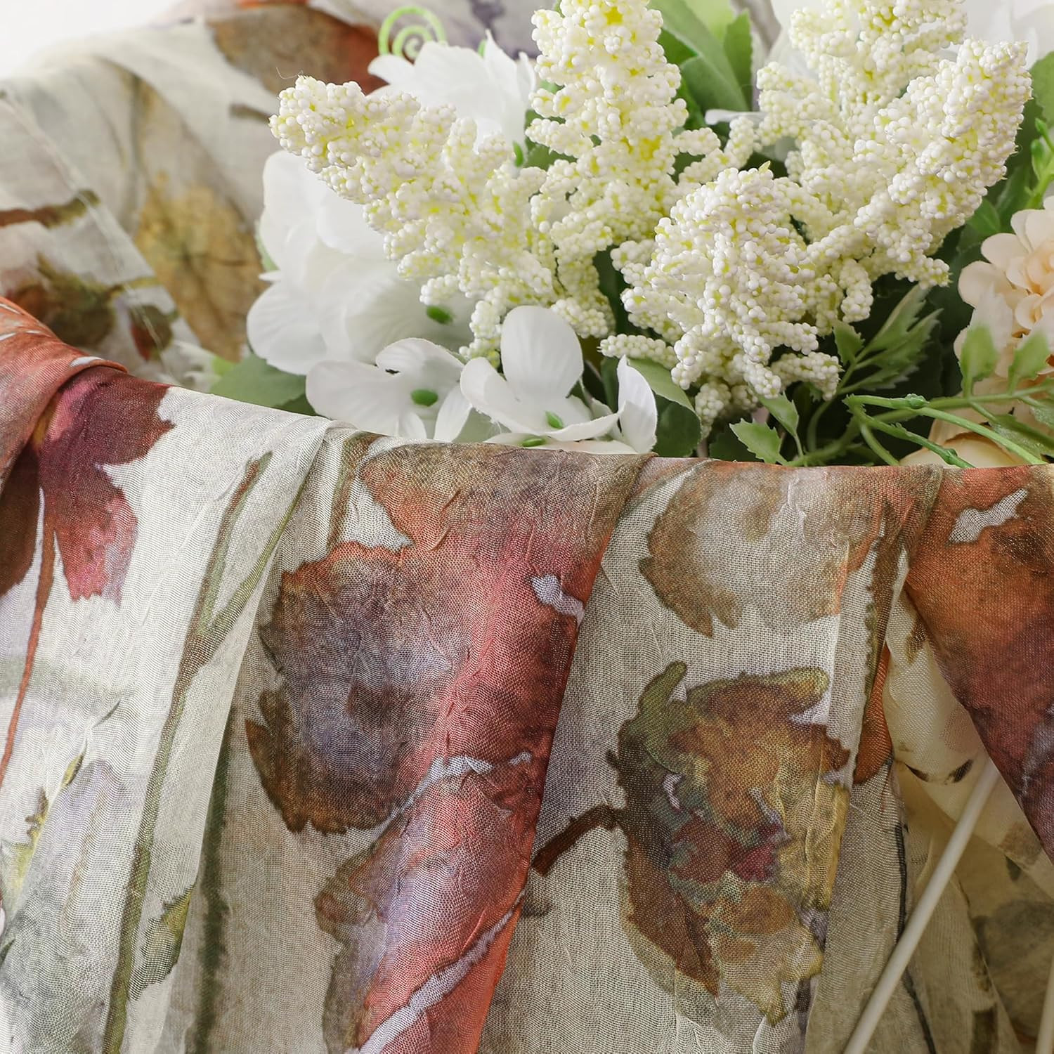 Crushed Semi Sheer Curtains 72 Inches Length 2 Panels, Floral Pattern