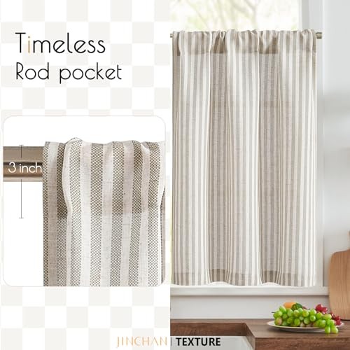 Striped Linen Kitchen 26″W x 30″L (Pack of 2) Rod Pocket Striped Taupe Grey