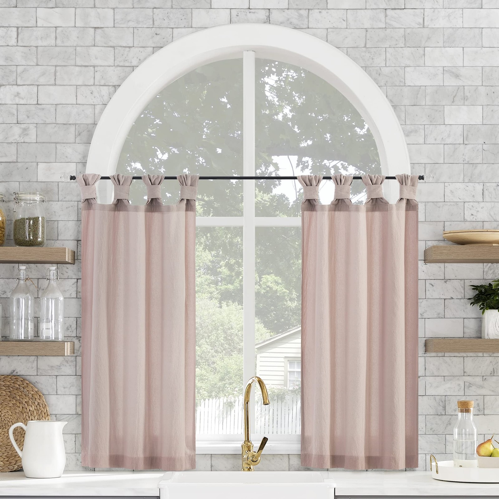 Archaeo Washed Cotton Small Window Twist Tab Cafe Curtains, 52″ x 36″, Rose Q…