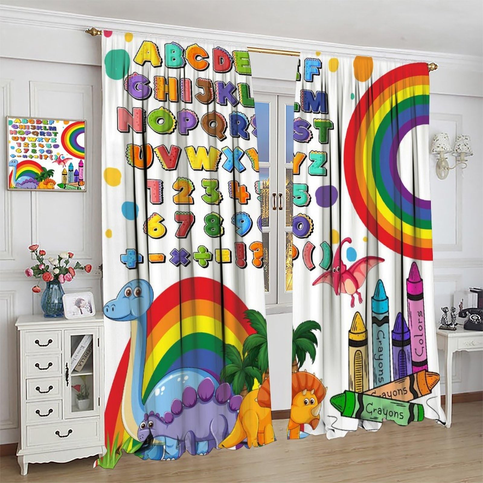 ABC Alphabet Curtains Colorful Cartoon Children Dinosaur Theme ABC Fun Learni…