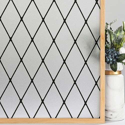 Frosted Black Lattice Window Film Static Cling Window 17.7″x78.7″ (45x200cm)