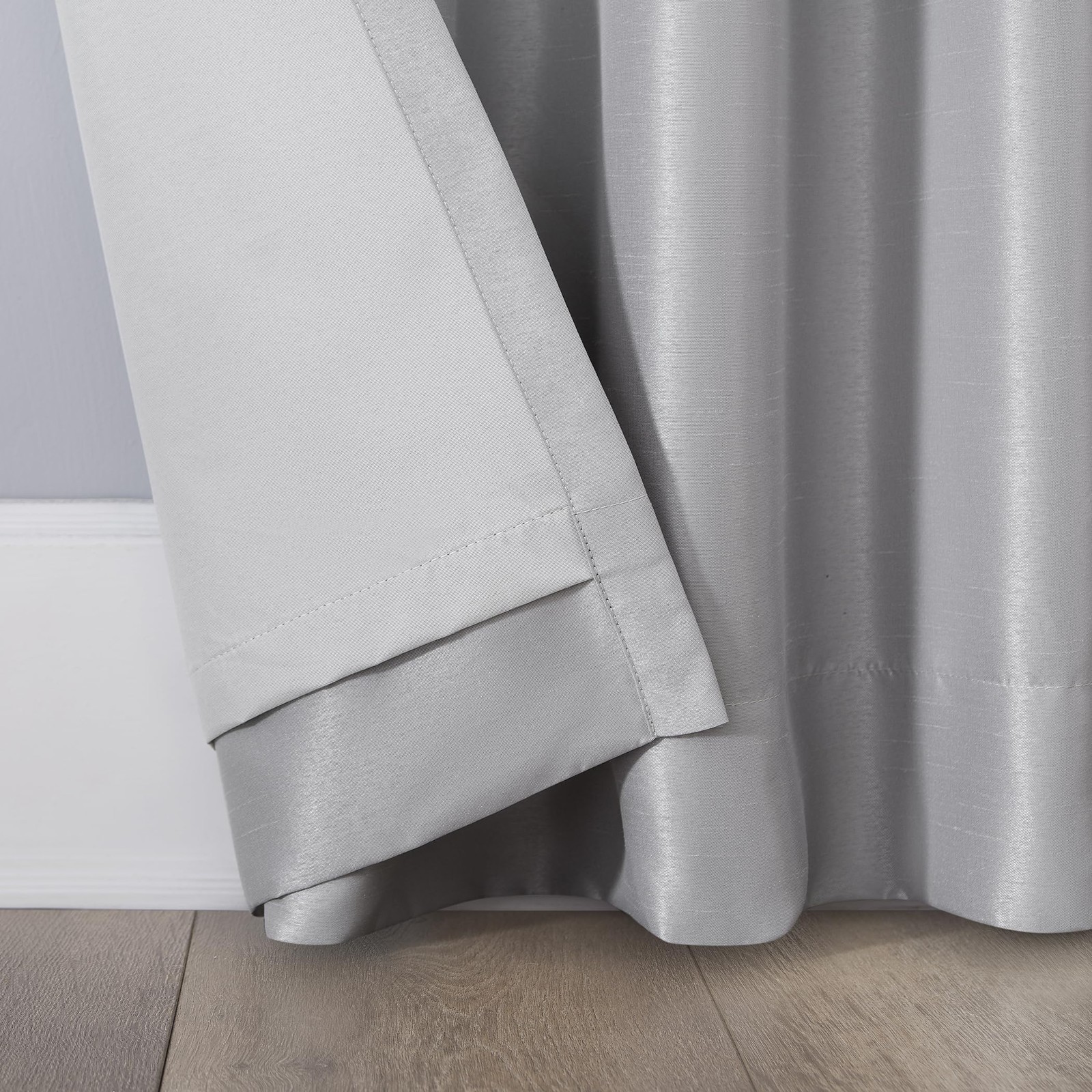 Sun Zero Greyson Faux Dupioni Silk 50″W x 63″L (Pack of 1), Chrome Gray