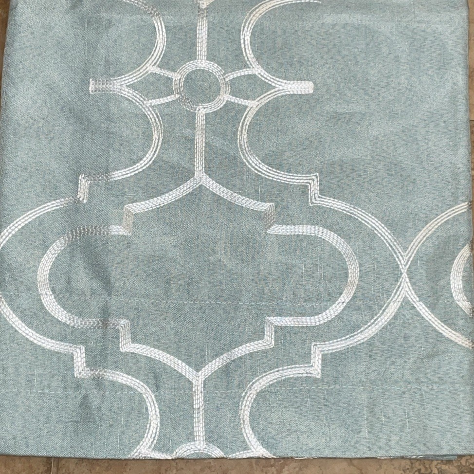 Set of 2 Rod Pocket Curtains 38×84 Lt Green Aqua NWT Embroidered Lightweight New