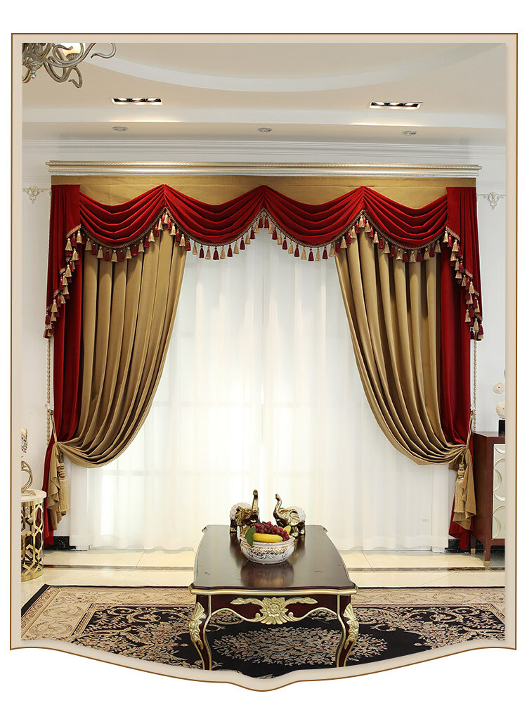European palace gold yellow velvet cloth blackout curtain valance drape C1445