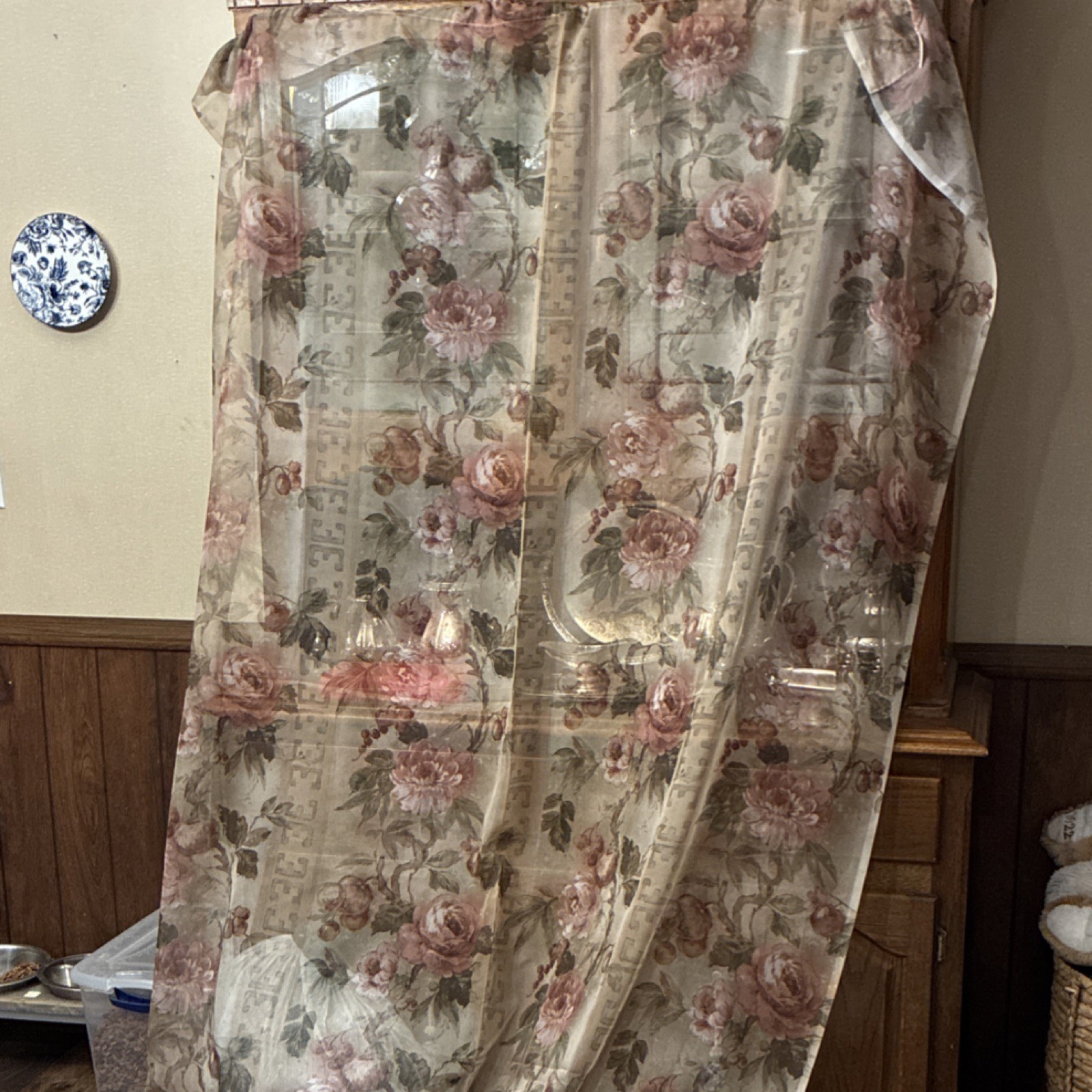 Croscill Beige Pink Green Sheer Floral Polyester Curtain Panel PN 93523