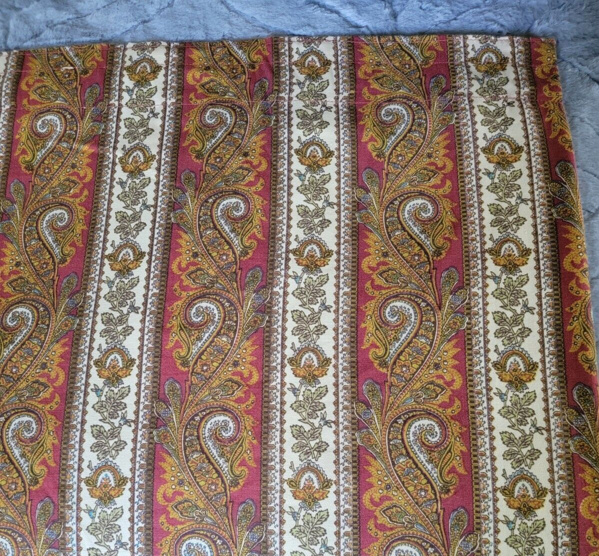 Vintage 70 ‘S Curtain Panel Cotton Lined Fabric Paisley Stripe W 139″x H 108″