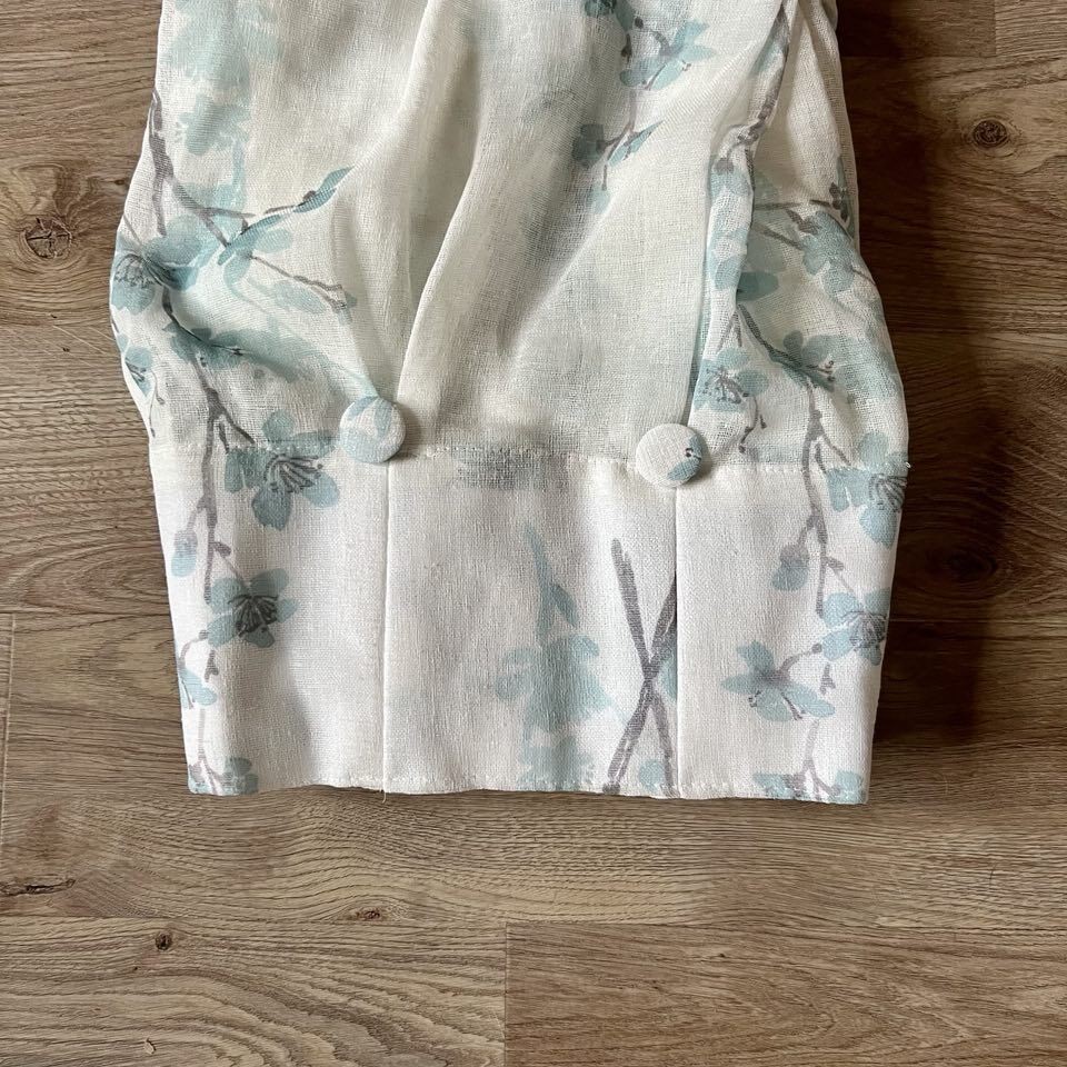DKNY 32×84 Sheer Spring Blossom Inverted Pleat Button Curtains Green Flower Aqua