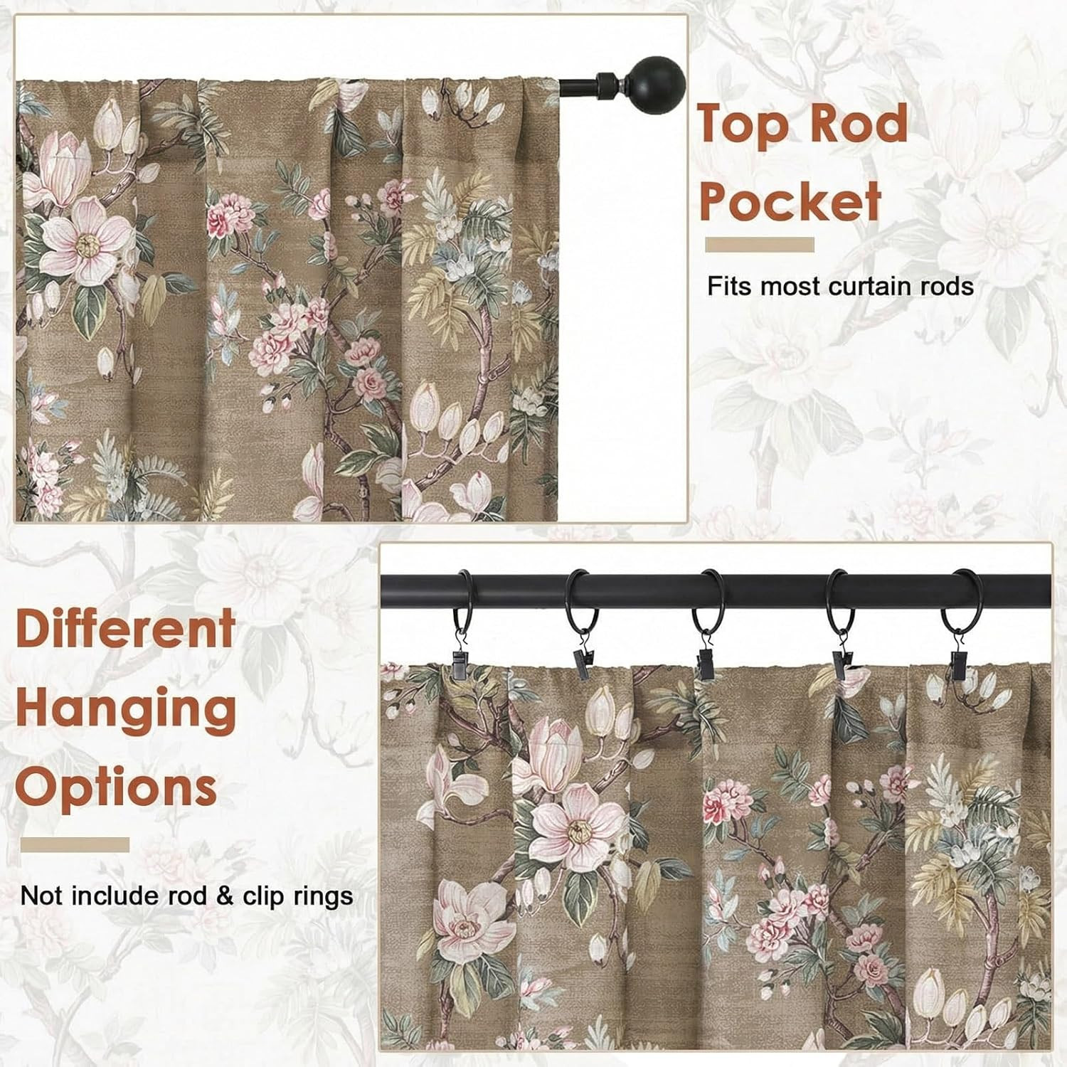 Aiyufeng Floral Kitchen Tiers Curtains 36 Inches Long, Breathable Soft Flower Pa