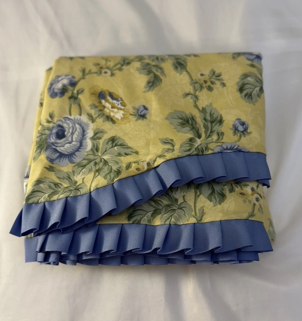 Waverly Cotton Window Valance Set 2 Yellow Blue Floral Blue Roses