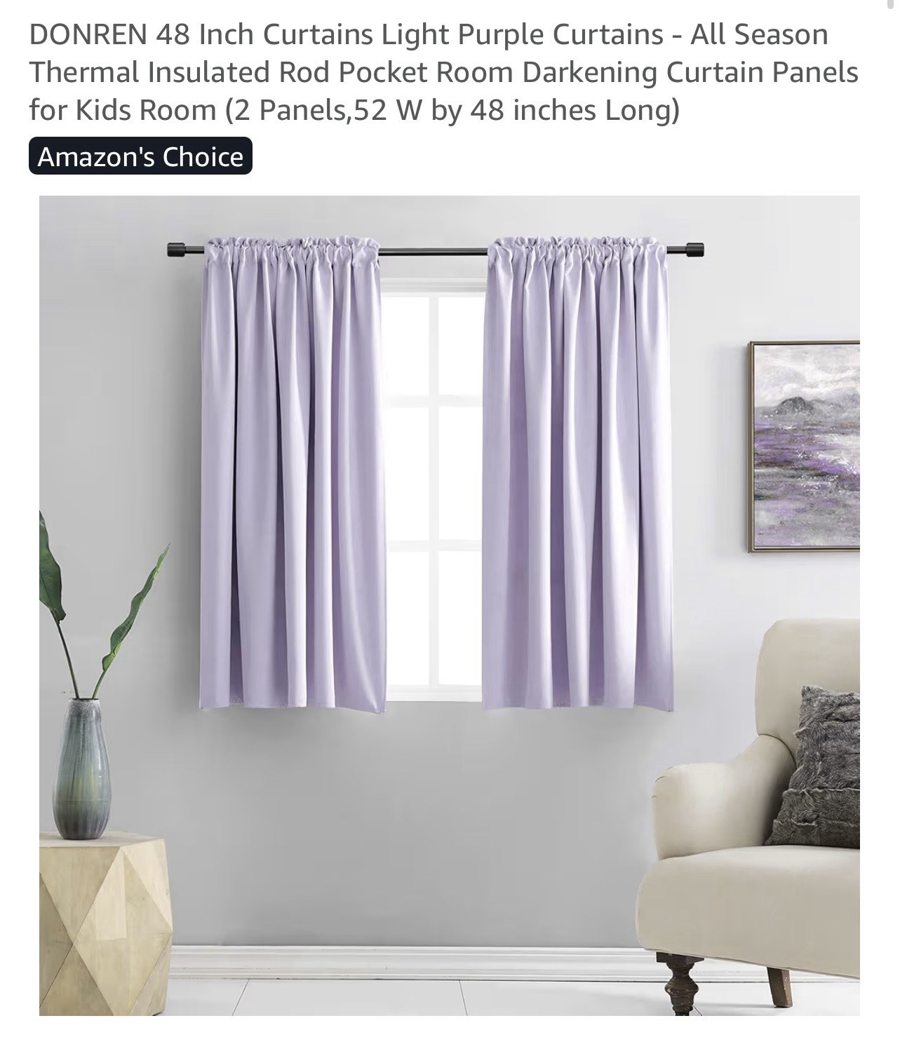 Donren 52W X 48L Lgt Purple Curtains Thermal Insulate Rod Pocket Room Darkening