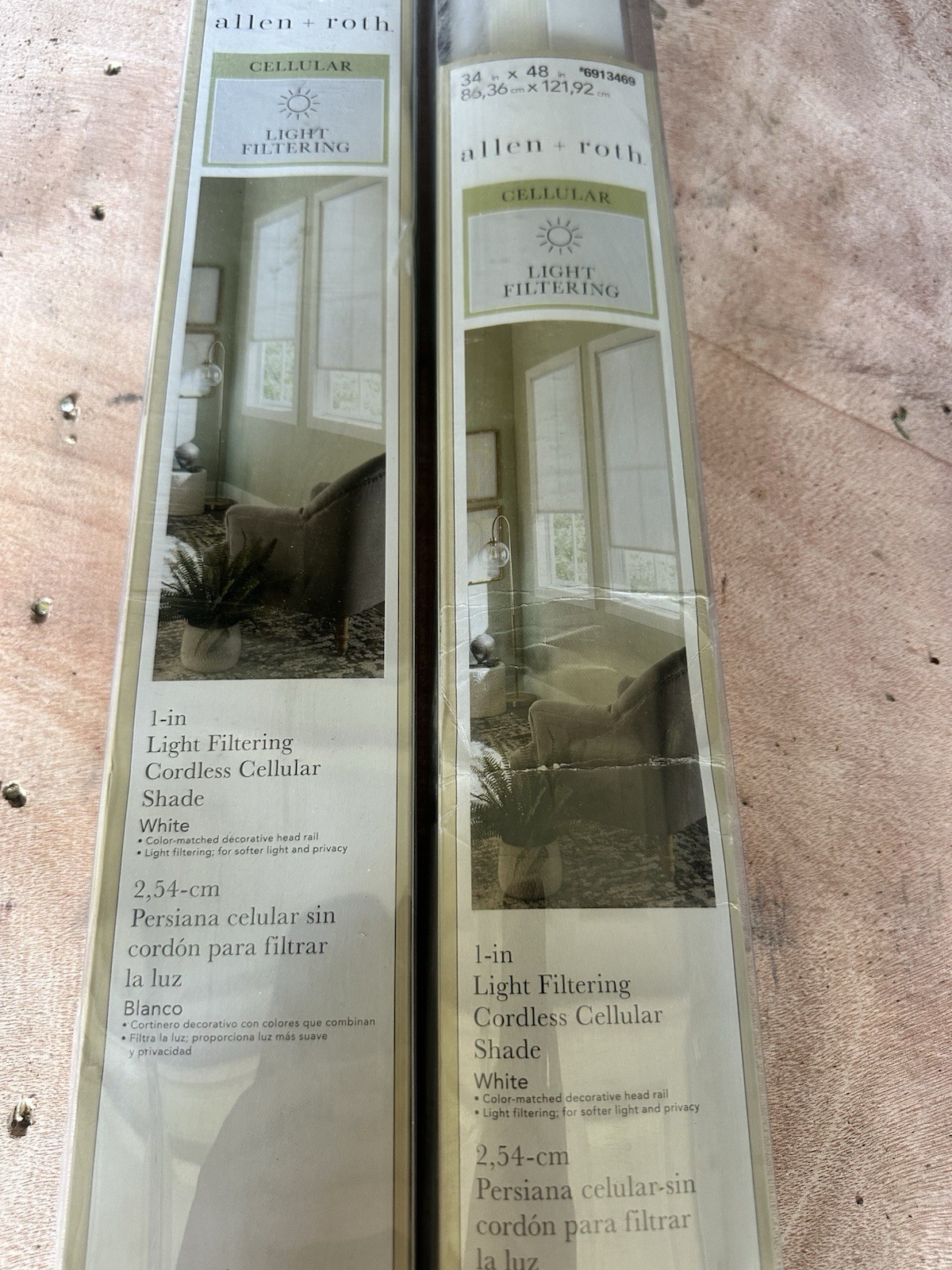 allen + roth Cordless Light Filtering Cellular Shade White 34 in x 48 in (x2)